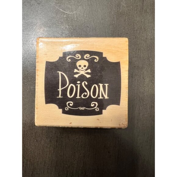CraftSmart "Poison" Wooden Rubber Stamp Halloween - Picture 1 of 4